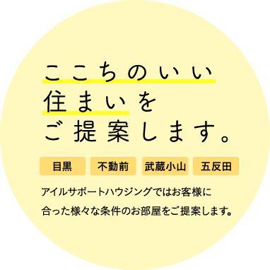 ここちのいい住まいをご提案します。アイルサポートハウジングでは、お客様にあった様々な条件のお部屋をご用意します。